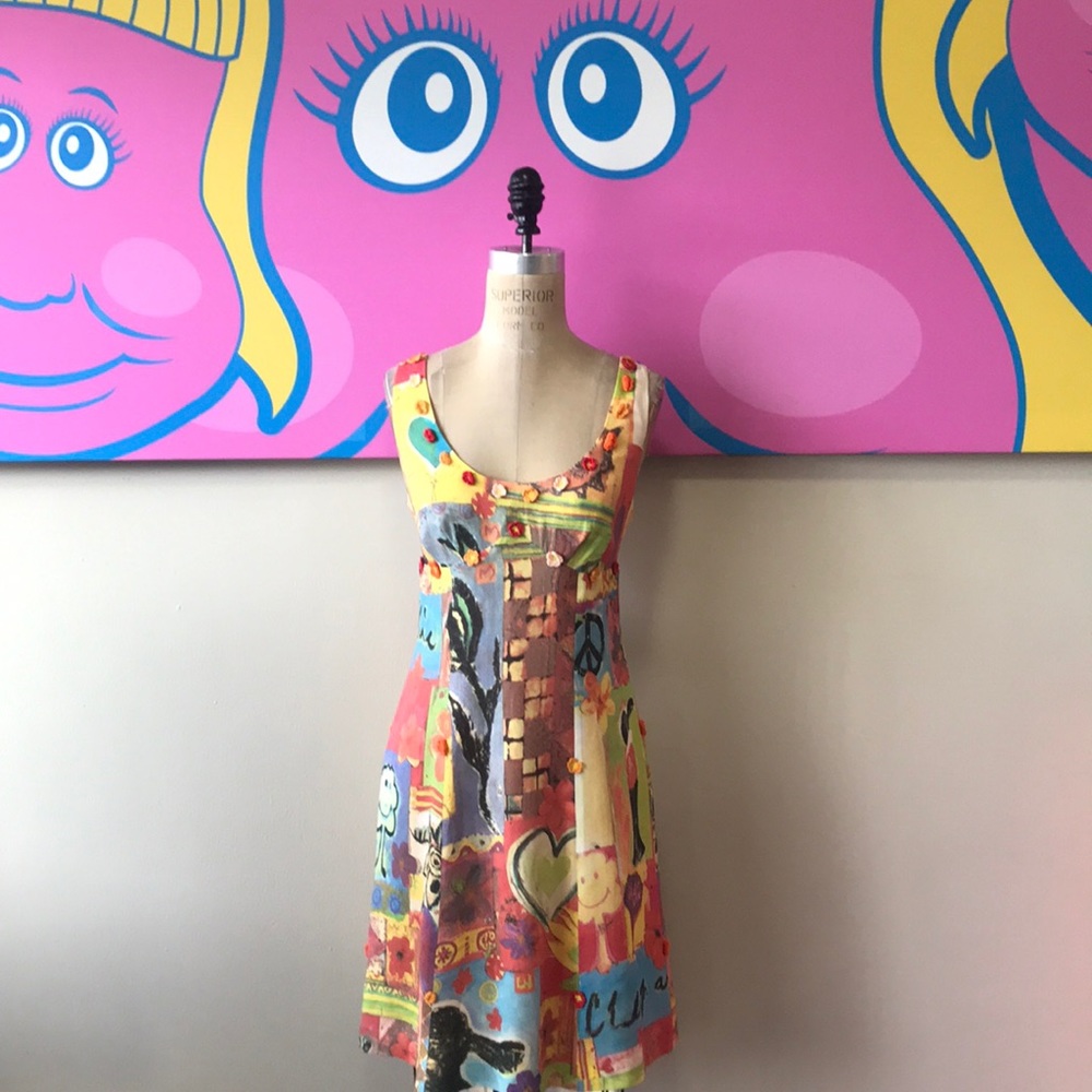 Moschino Cheap Chic Yellow Peace Sign Dress - Picture 1 of 13